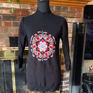 Black Sweater with Colorful Embroidery